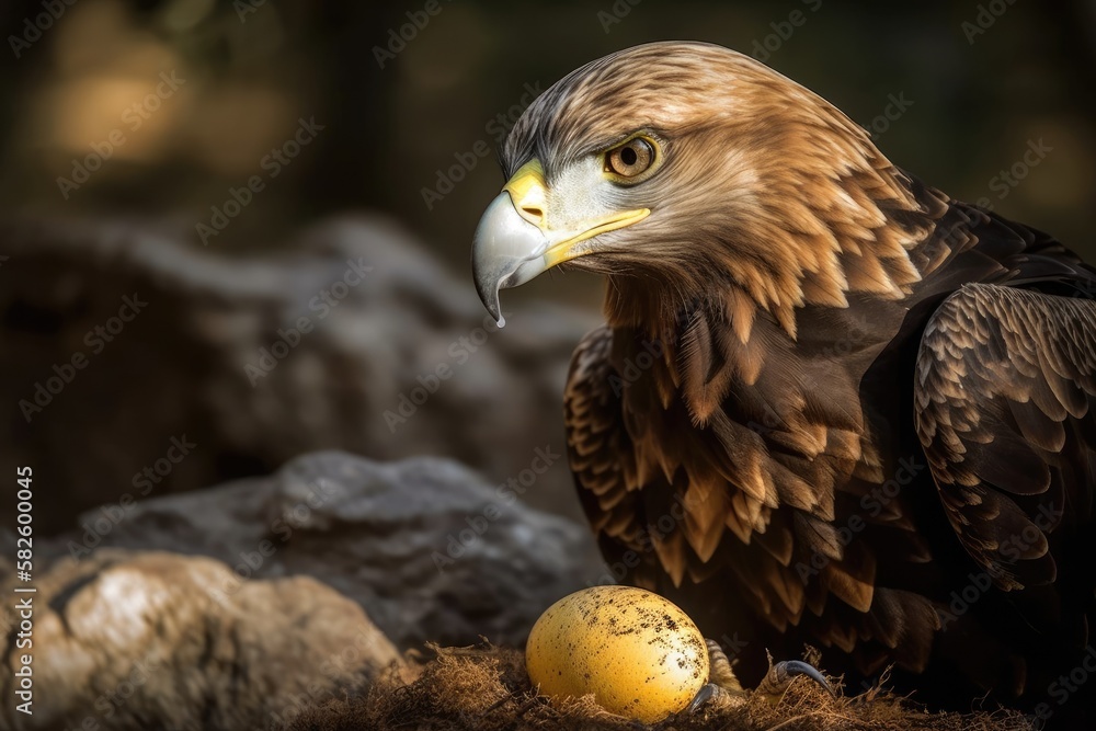 A young eagle consumes a hen egg. Generative AI