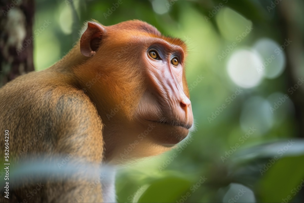 Borneo Proboscis Monkey Sanctuary in Sabah, Malaysia. Generative AI