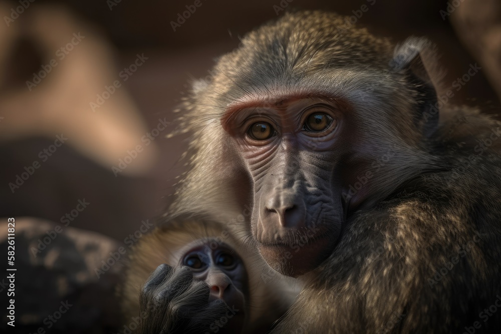 Baboon monkeys called Hamadryas. Generative AI