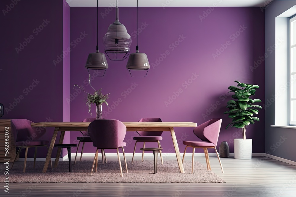 the rooms horizontal area for design. Modern room with chair, table, and plant. The color of the ye