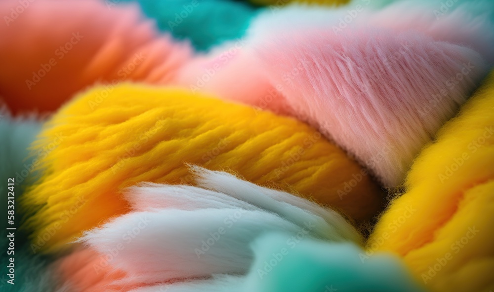  a close up of a multicolored fur material with a blurry effect to the fur on the fur and the fur on