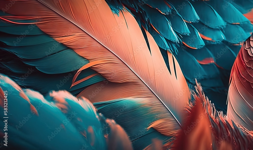  a close up of a bunch of feathers with a red and blue color scheme on its feathers are very large 