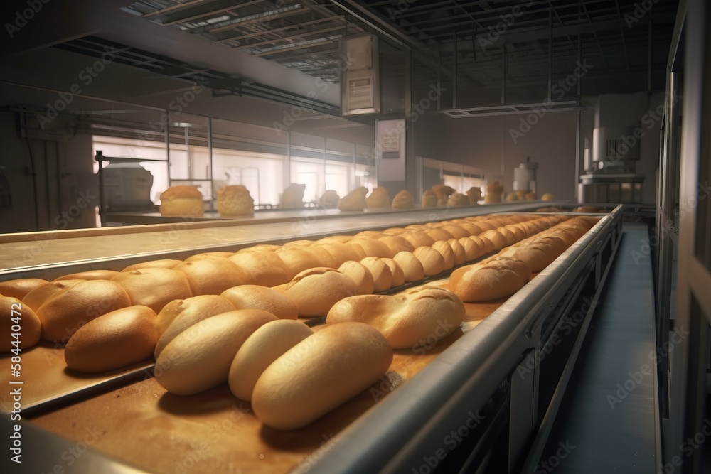  a conveyor belt filled with lots of loaves of loaves of loaves of loaves of loaves of loaves of loa