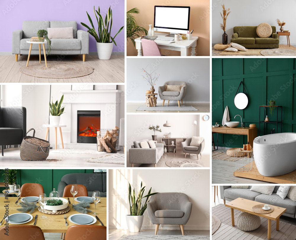 Collage of modern furniture in home interiors