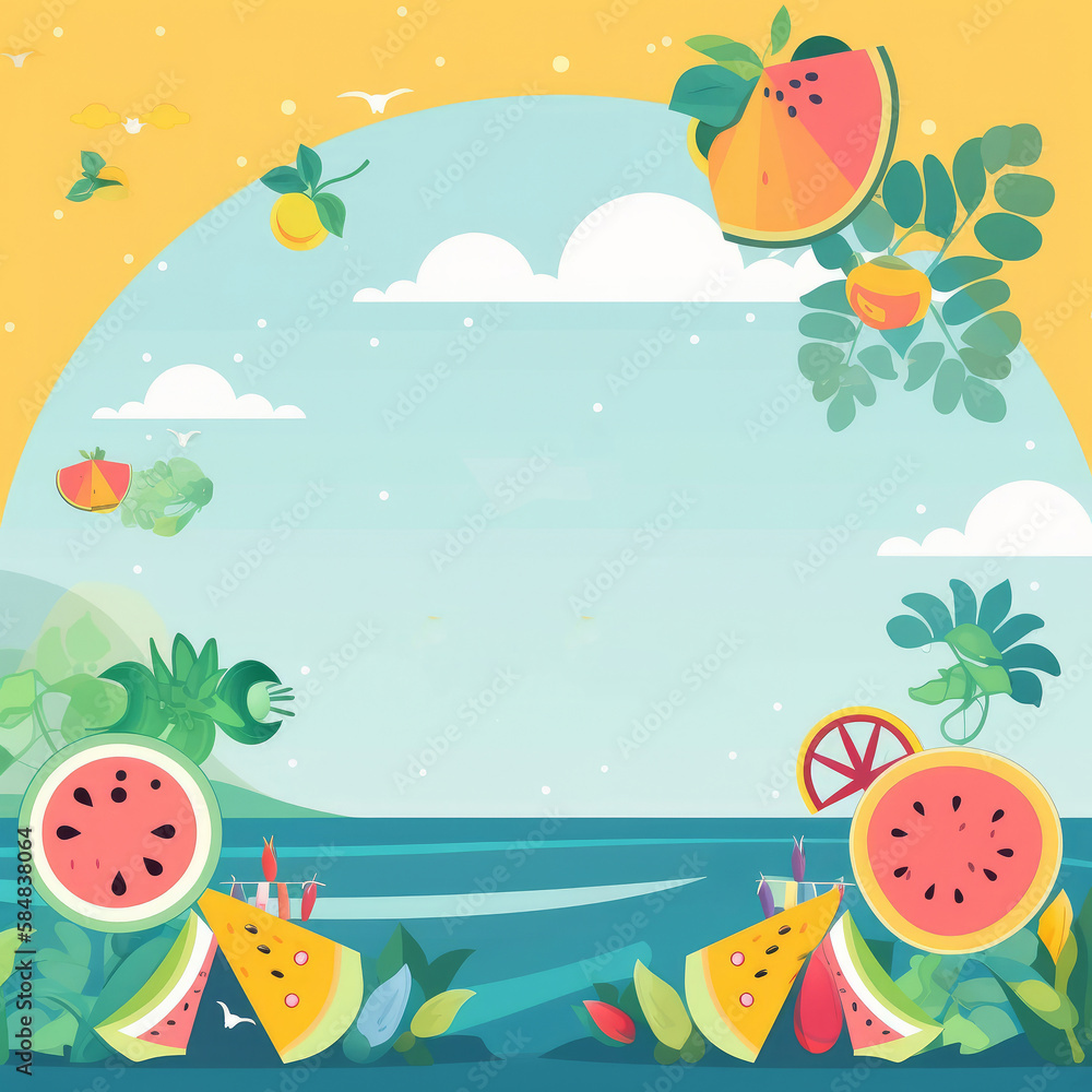 Summer painted card. Illustration AI Generative