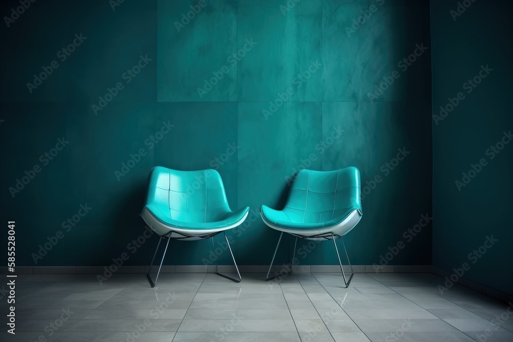  two blue chairs sitting next to each other in a room.  generative ai