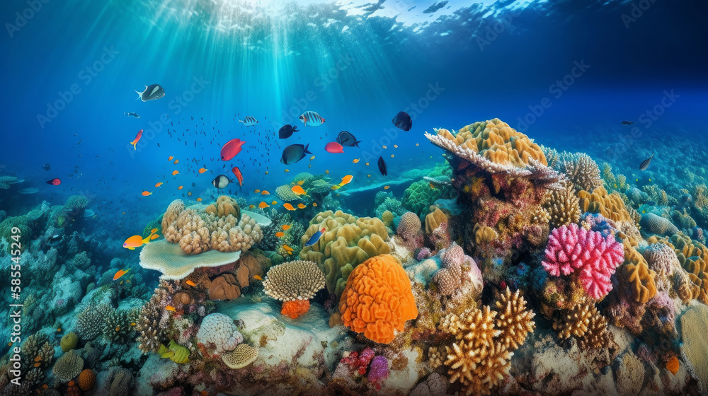 Coral reef background. Illustration AI Generative.