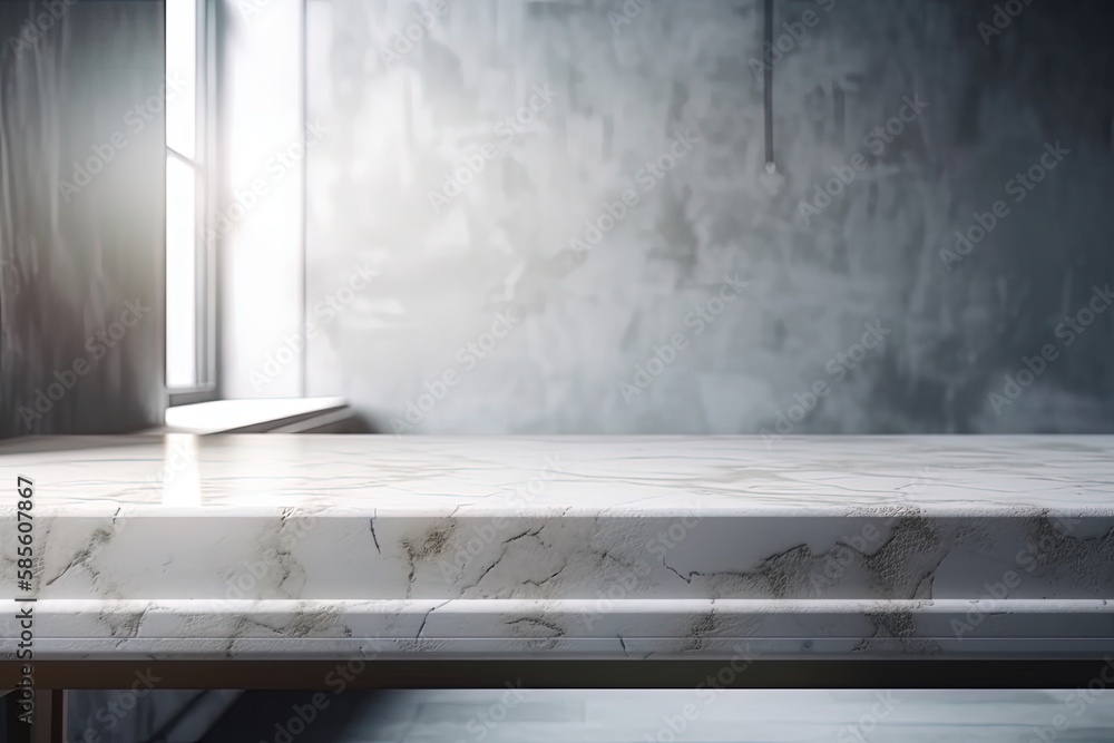 Minimalist Marble Table with a Scenic Window in the Background. Generative AI