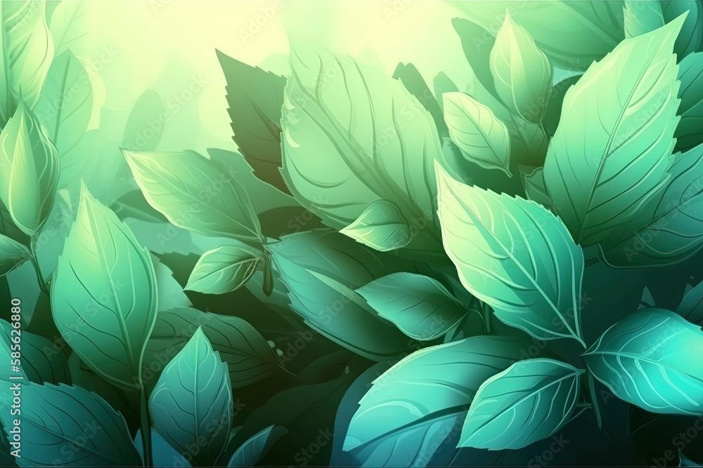 close-up of fresh green leaves. Generative AI