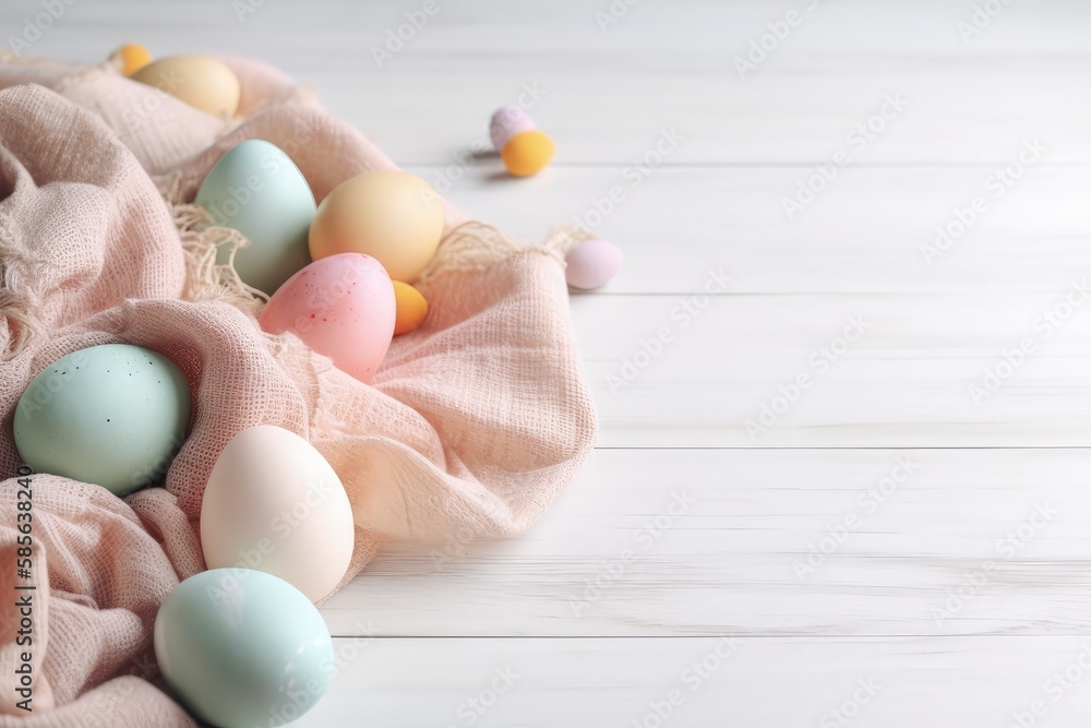 eggs on a pink cloth background. Generative AI