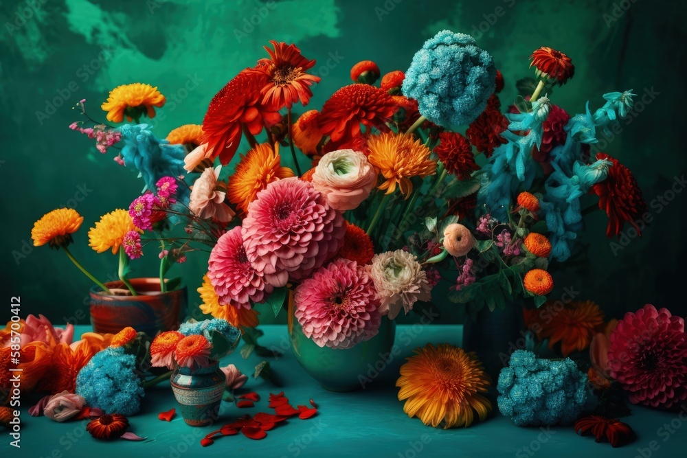 vibrant vase overflowing with an assortment of colorful flowers. Generative AI