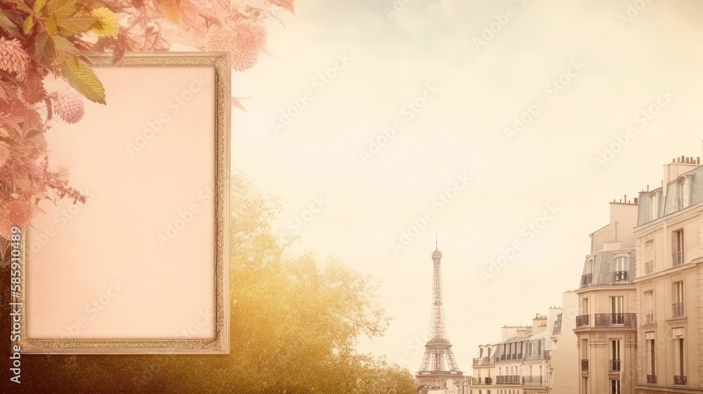 Paris romantic background. Illustration AI Generative.