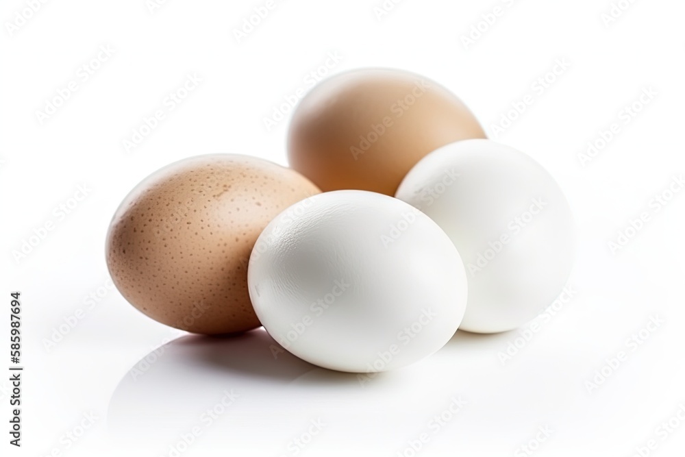 Illustration of Three Eggs Side by Side on a White Background created with Generative AI technology