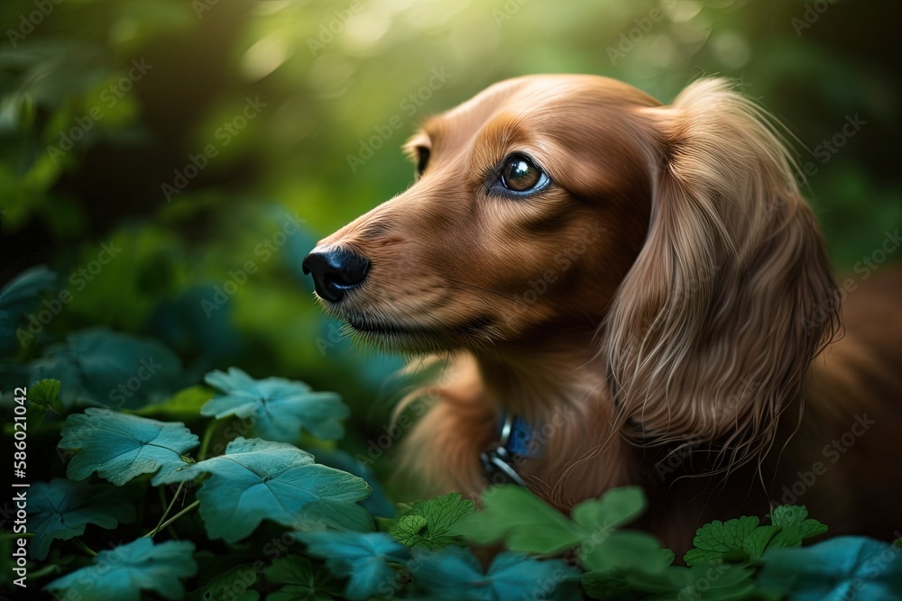 brown dog with blue eyes sitting in the grass created with Generative AI technology