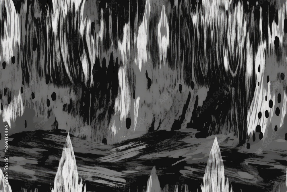 serene forest with tall trees in black and white created with Generative AI technology