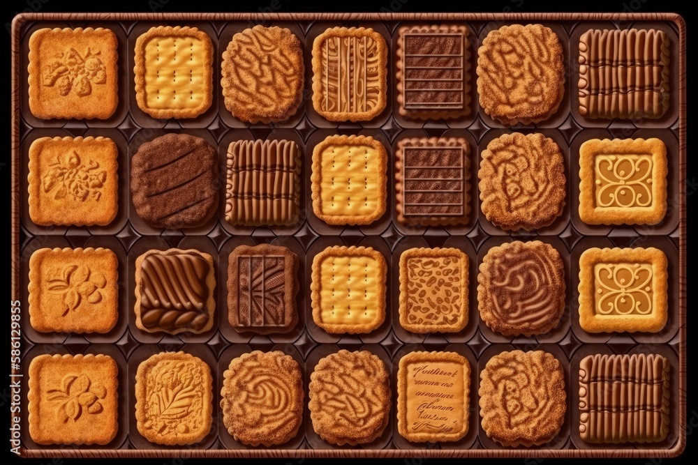variety of cookies packed in a chocolate box created with Generative AI technology