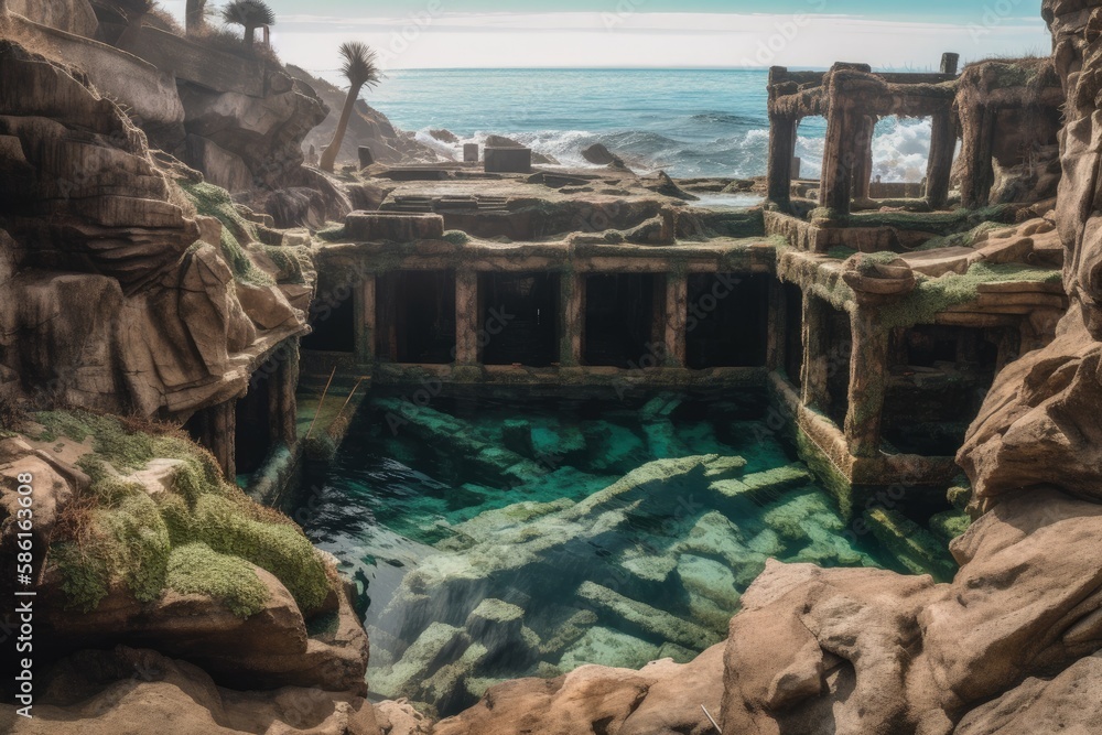 natural rock pool with crystal clear water created with Generative AI technology