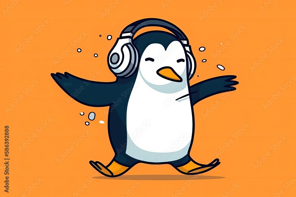 dancing penguin wearing headphones. Generative AI