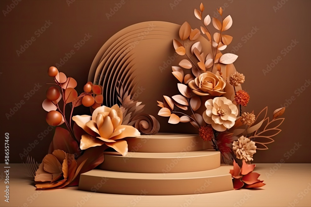 floral staircase with vibrant flowers and foliage on the steps. Generative AI