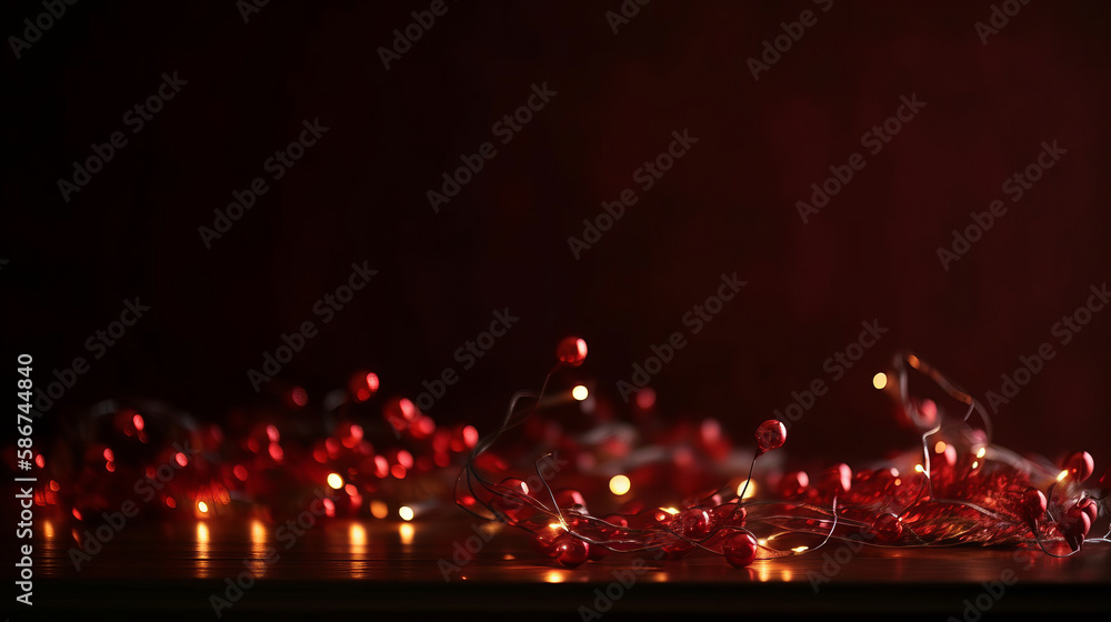 Red Background with Christmas lights Illustration Generative AI