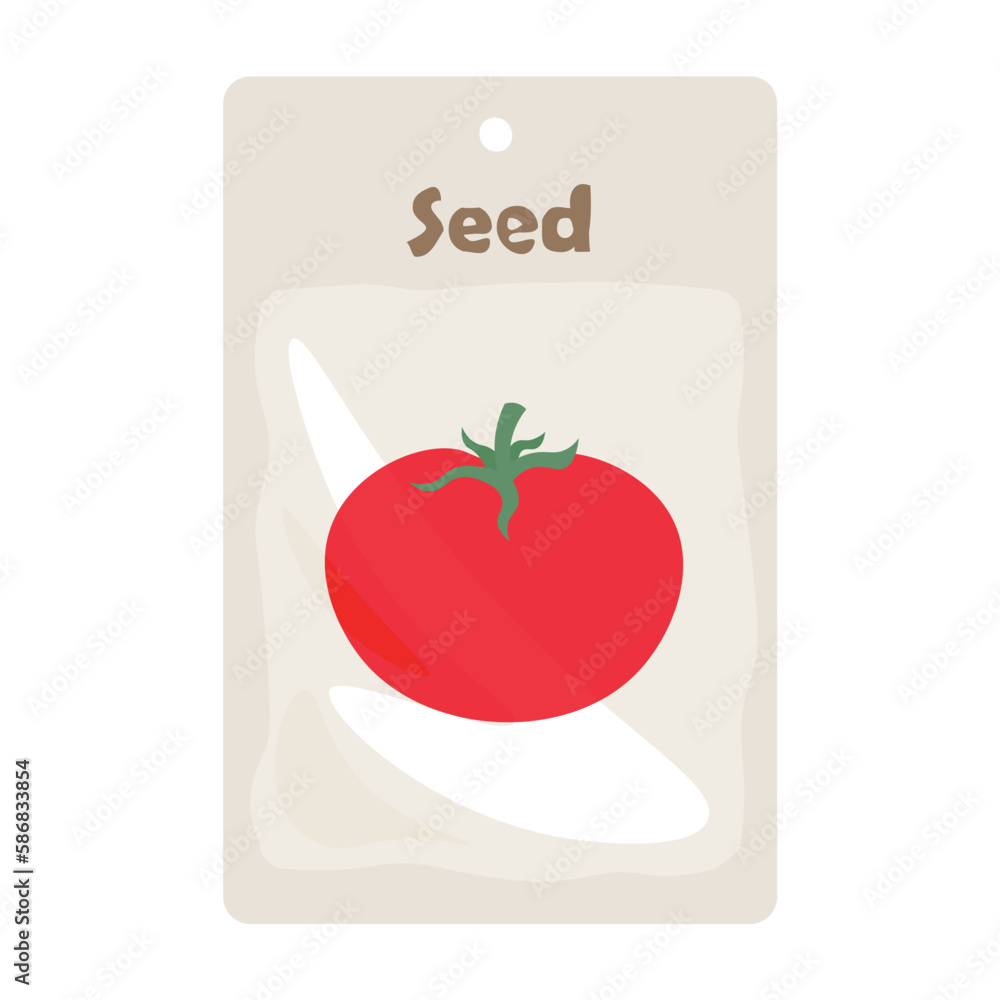 Package of tomato seeds for gardening on white background