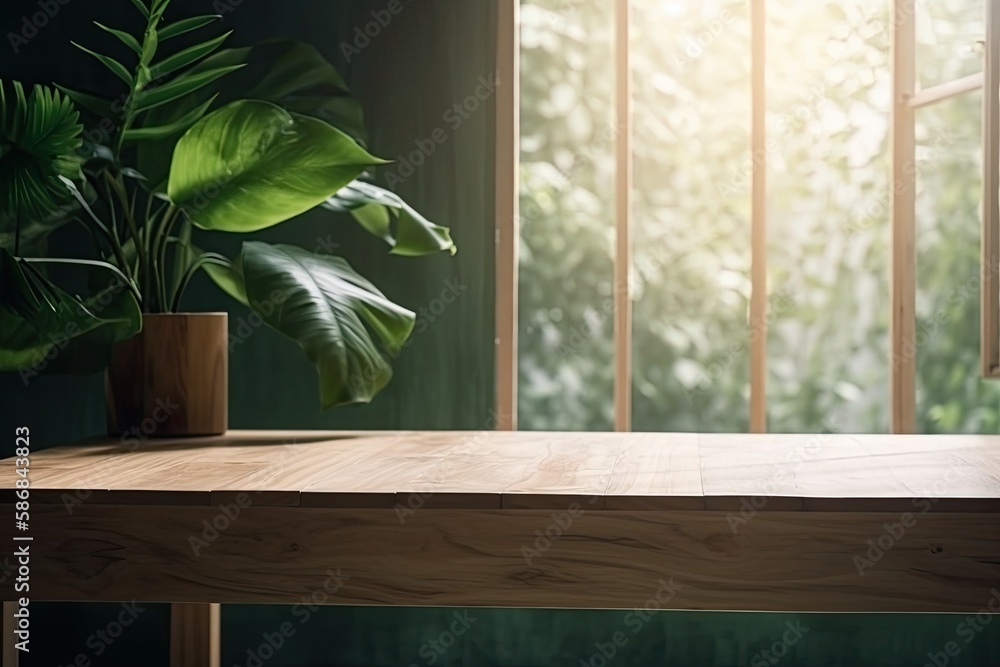 potted plant placed on a wooden table. Generative AI