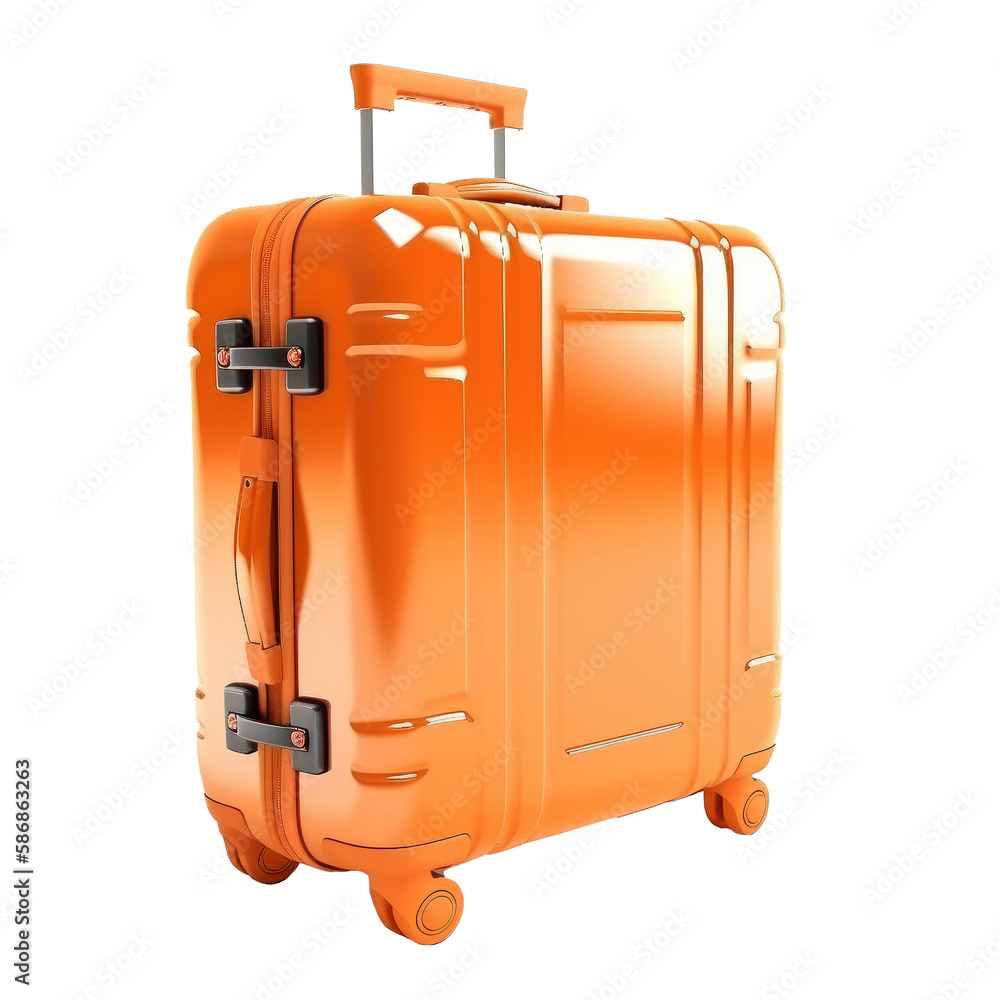 Orange suitcase isolated. Illustration AI Generative.