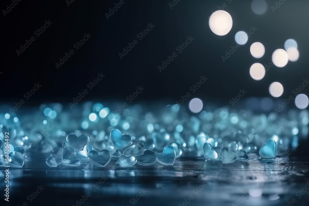  a group of blue and white lights on a black background with a blurry image of a line of lights in t