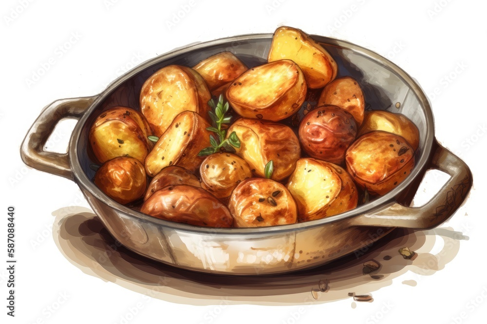 Still Life Painting Featuring a Pot Full of Potatoes. Generative AI
