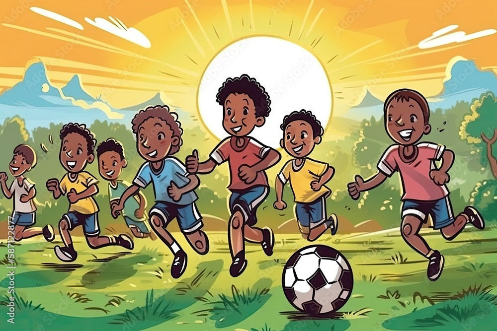 children playing soccer and having fun. Generative AI