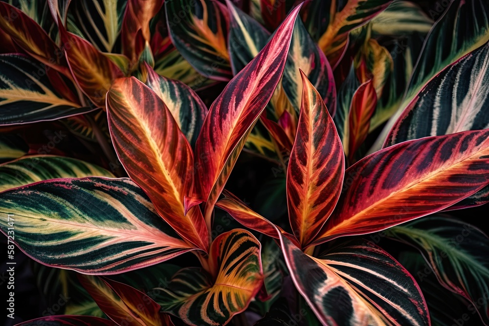 a plant or leaf Background of colorful, vibrant, tropical nature with Cordyline fruticosa leaves. Ge