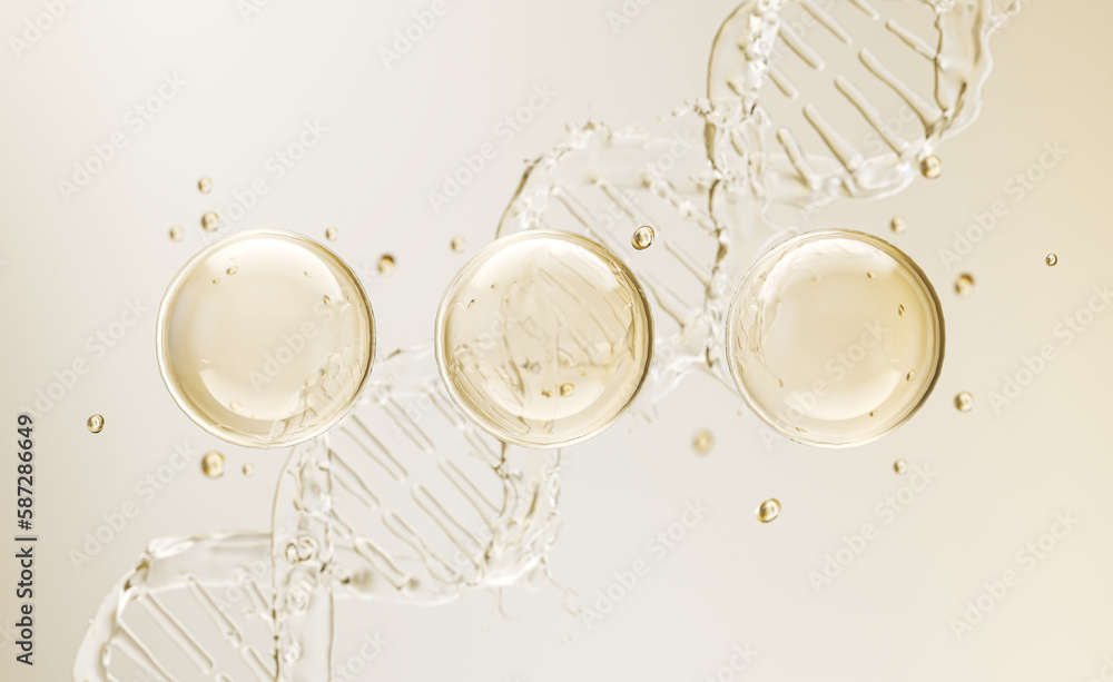 cosmetic moisturizer water molecule, Cosmetic Essence, Liquid bubble, on water background, 3d render