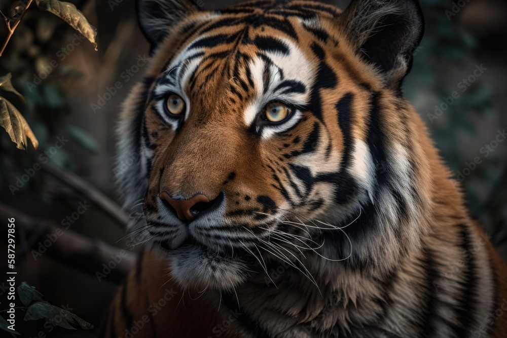 Tiger. Beautiful Bengal tiger portrait. Siberian Tiger of Amur. Generative AI