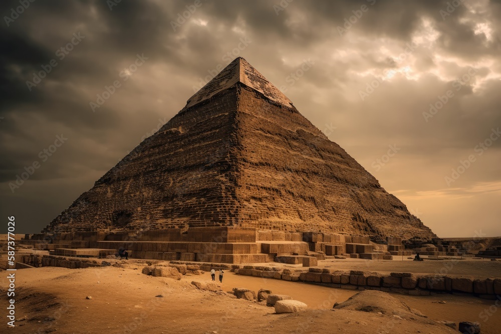 At dusk, one of the Giza Pyramids in Cairo, Egypt The Pharaohs constructed it as a tomb and route to
