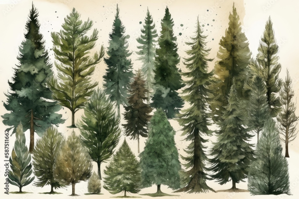 serene forest scene in watercolor. Generative AI