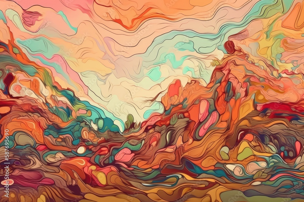 Illustration of an abstract mountain range painting. Generative AI