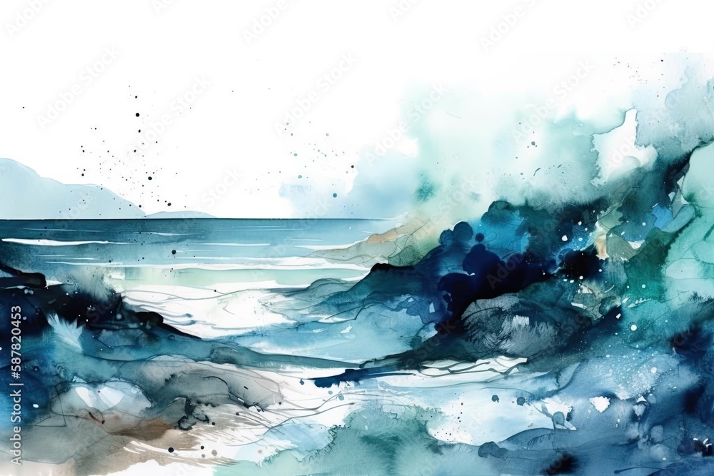 serene ocean painted in watercolor. Generative AI