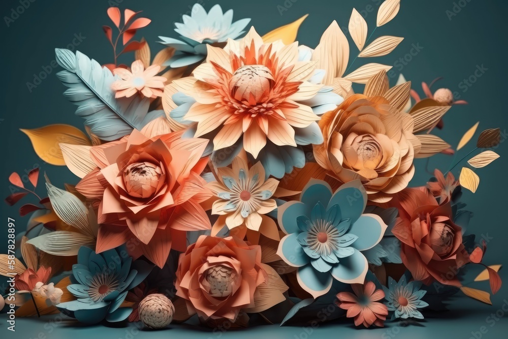 colorful bouquet of flowers on a wooden table. Generative AI
