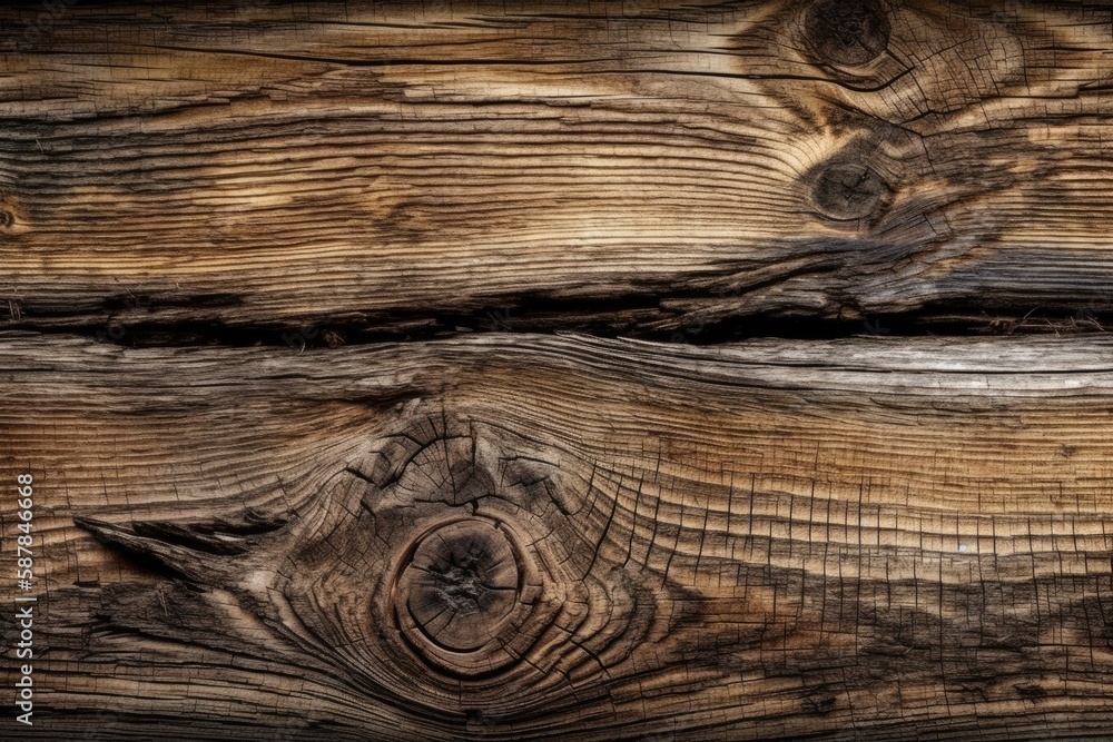 textured wooden surface with visible knots and grains. Generative AI