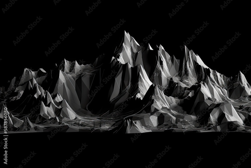 majestic mountain range in black and white. Generative AI