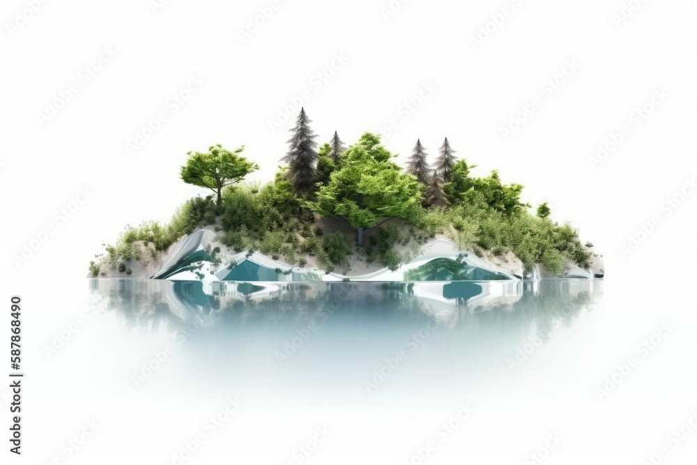 solitary island covered in lush trees. Generative AI