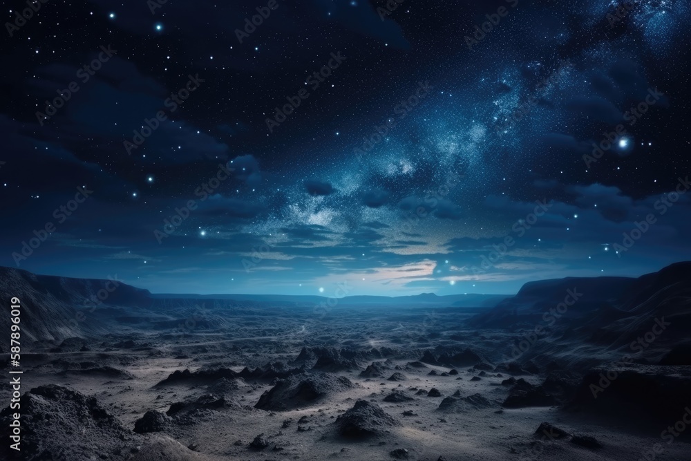 starry night sky above a desert landscape. Generative AI