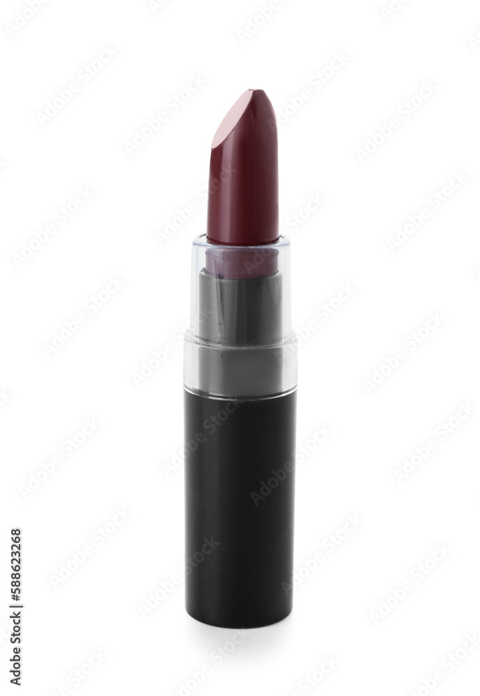 Dark red lipstick on white background