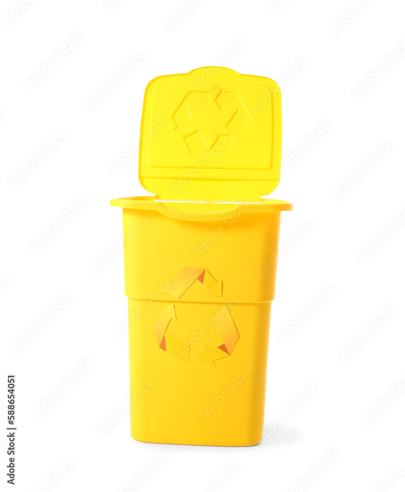 Yellow container for garbage isolated on white. Recycling concept
