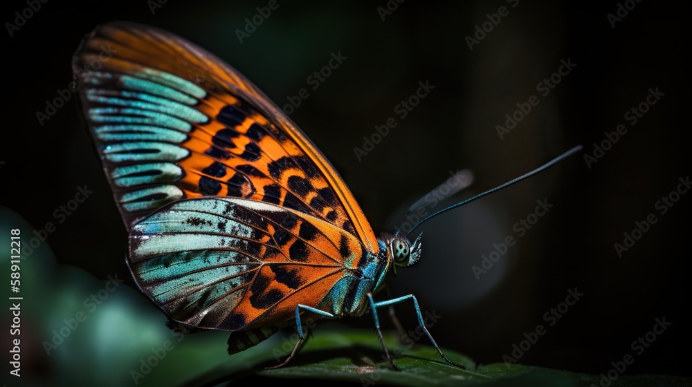 Colorful big butterfly sitting on green leaves, beautiful insect in the nature habitat. Generative A