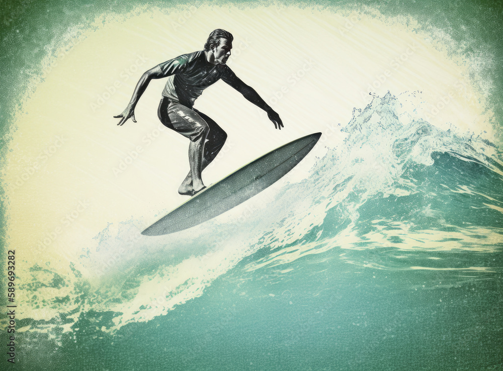 Surfer in ocean. Illustration AI Generative.