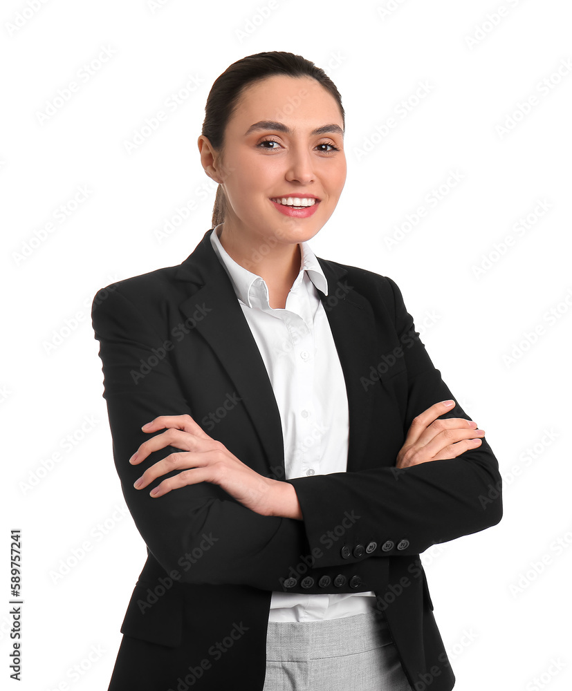 Female business consultant on white background