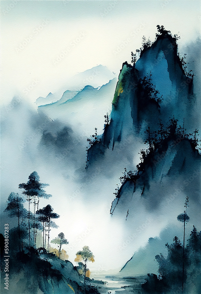 Photo new Chinese artistic conception abstract ink landscape background wall