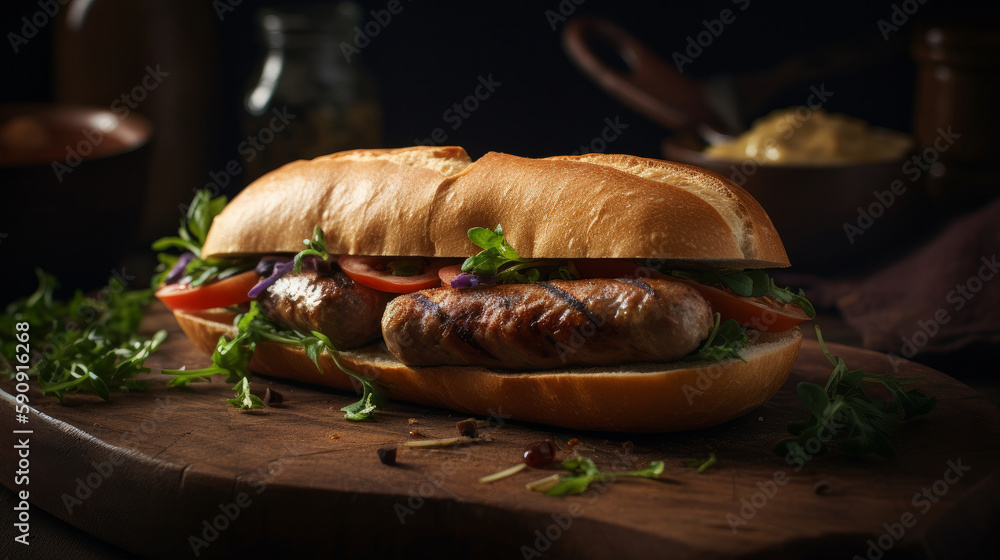 Argentine sausage sandwich Illustration AI Generative.