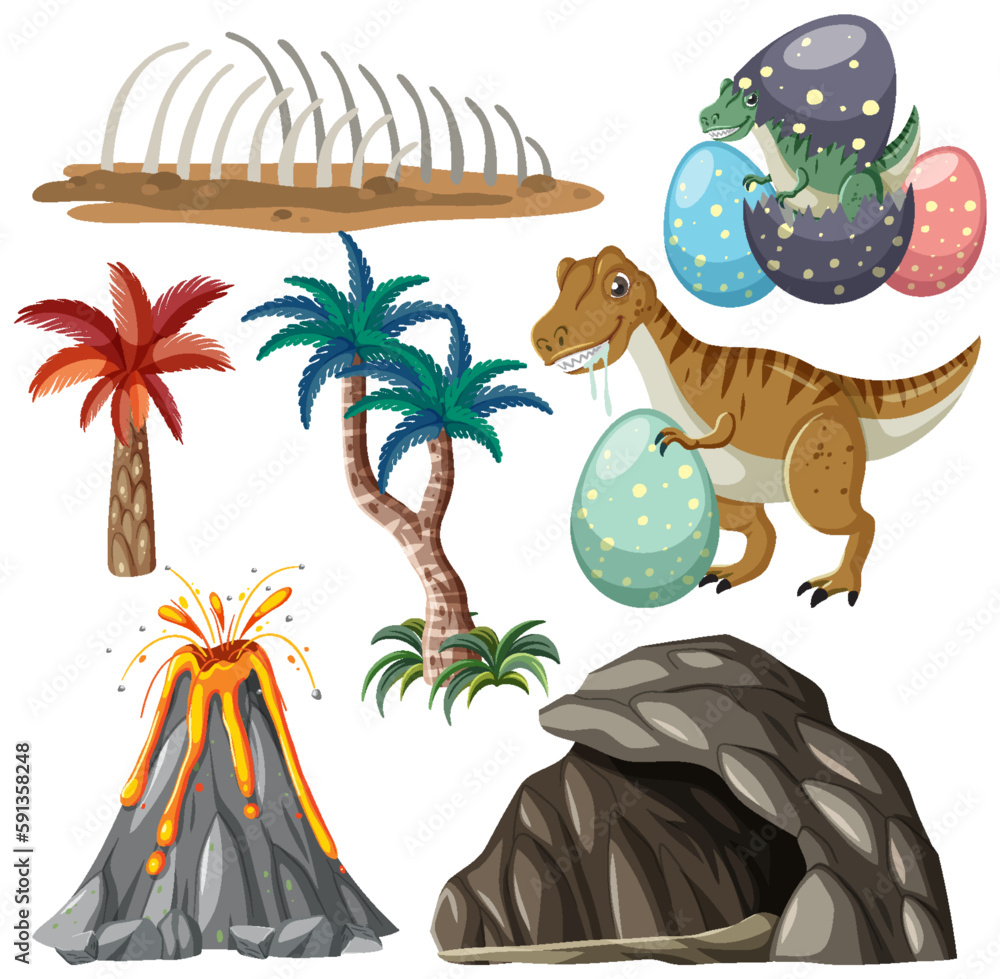 Dinosaurs and Natural Elements Vector Collection